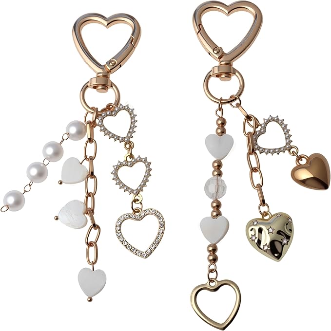 Pearl Beaded Keychain Charms, Cute Purse Charms for Handbags, Gold Starfish Keyring for Women, Heart Star Moon Shell