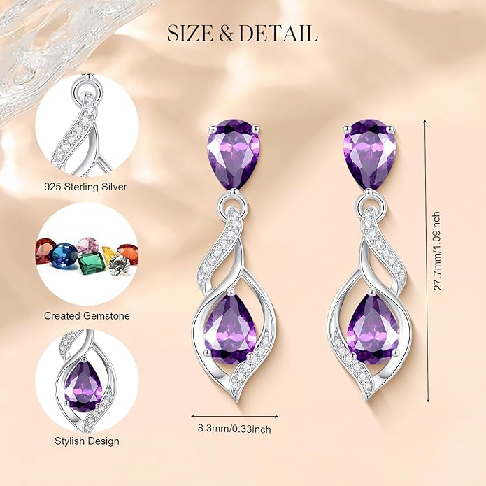 FANCIME Gift for Women Birthstone Earrings for Her Teardrop Birthstone Earrings S925 Sterling Silver infinity Love Birthday Gifts for Mom Women