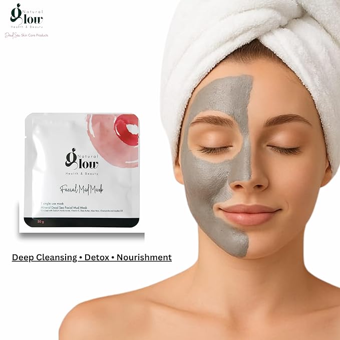 Natural Glow Dead Sea Skincare Gift Set – Mud Mask, Bath Salt, Body Lotion & Mud Soap – Detoxifying, Hydrating & Mineral-Rich Spa Kit for Face & Body – 100% Natural – Travel-Friendly Pouch (4-in-1)