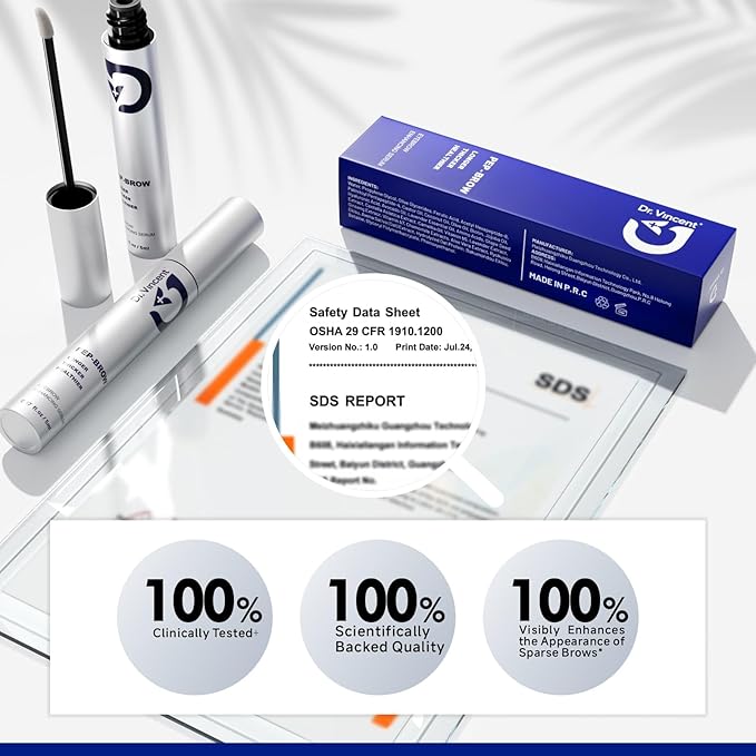 Dr Vincent Eyebrow Growth Serum with Biotin Peptides, 2.3× Absorption Advanced Formula for Naturally Fuller, Thicker, Stronger Brows, Vegan Cruelty-Free, 0.17 Fl Oz (5mL)