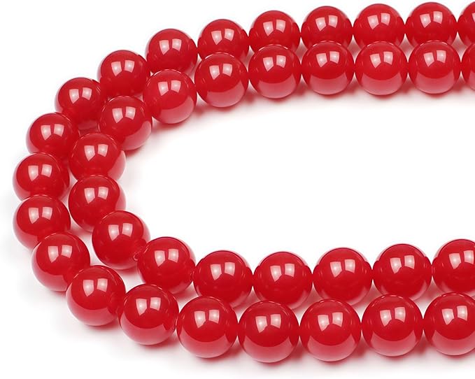 MJDCB Natural Red Jade Round Loose Beads for Jewelry Making DIY Bracelet Necklace (12mm)