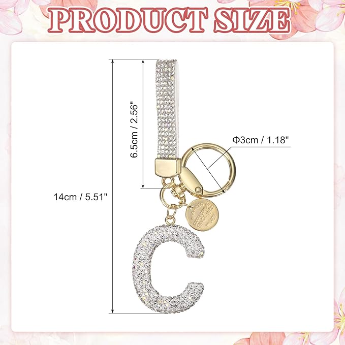PATIKIL Initial Letter Keychain, Cute Sparkly Rhinestone Key Chain Alphabet Charm for Car Keys Handbags Purse