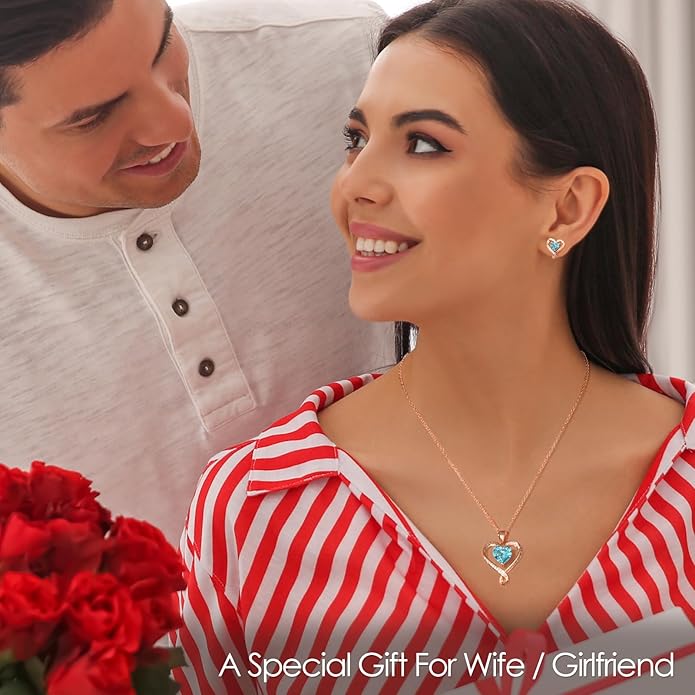 Zifeel Earrings for Women, S925 Sterling Silver Rose Gold Birthstone Heart Studs Earring for Girlfriend Wife, Anniversary Birthday Christmas Valentines Mothers Day Gifts Jewelry for Women Wife Her Mom