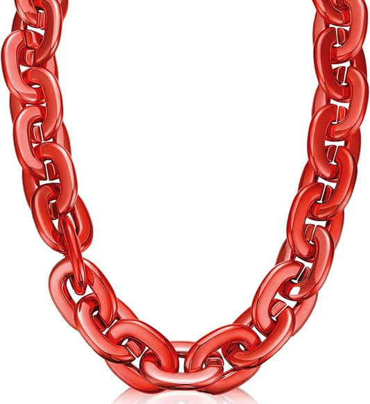 Remuuly Plastic Chain Necklace Chunky Big Fake Necklace Hip Hop Rapper Giant Turnover Chain Costume for Halloween