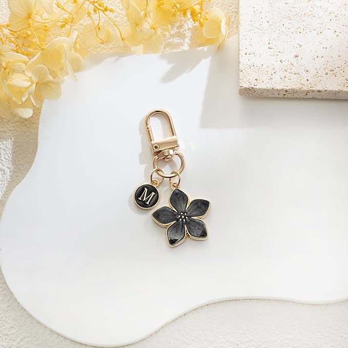 XGALBLA Cute Flower Initial Letter Keychain for Women, Flower Charms, Bag & Purse Charms for Handbags & Backpacks Accessories