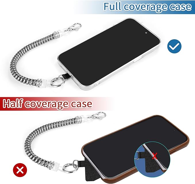 Doormoon Phone Lanyard Tether with Patch, Stretchy iPhone Lanyard Anti Theft Phone Strap for Anti-drop Outdoor Skiing Hiking Climbing Cycling Compatible for iPhone Most Smartphones, 1 Pack Silver