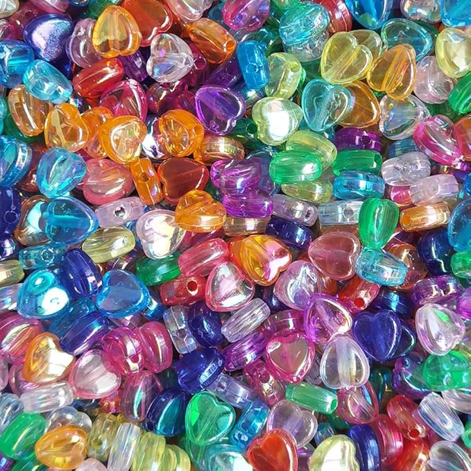 INSPIRELLE 600 Pieces Acrylic Star and Heart Beads AB Finish Spacer Beads for Jewelry Craft Making