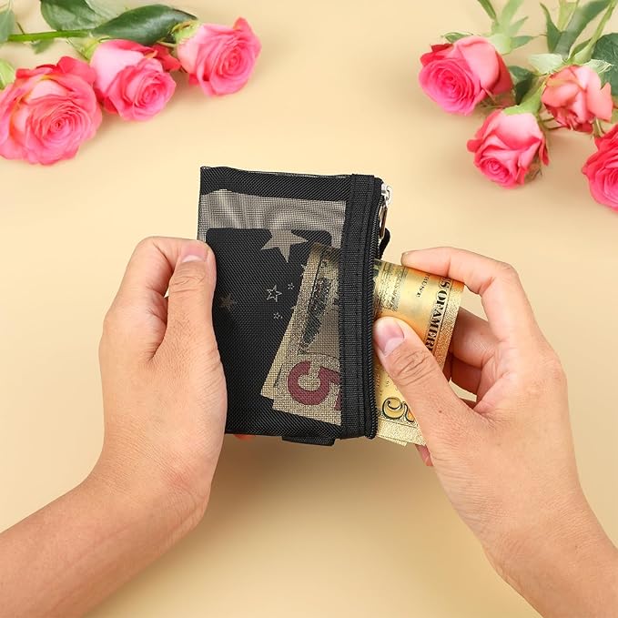5 Pcs Mini Zipper Mesh Bags Coin Purse Keychain Pouch Clear Travel Small Item Toiletries Cosmetic Storage Organizer for Office Appliances Home Organization Key Lipstick Credit Card Beauty