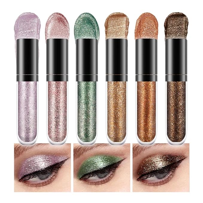 6 Colorful Shades Waterproof Liquid Glitter Eyeshadow Eyeliner Sticks Kit – Long Wearing Professional Eye Makeup Set,sombras de ojos,Set B