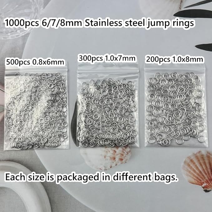 1000pcs 6mm 7mm 8mm Stainless Steel Jump Rings Connector Rings for DIY Craft Jewelry Making Necklaces Bracelet Earrings Keychains