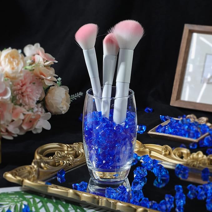 450 Pieces Fake Ice Cubes Diamonds Ice Rocks Acrylic Stones Crystals Plastic Cubes Gems Vase Rocks Centerpiece Vase Filler Gems for Weddings Party Decoration Display Table Scatter, 2 Sizes (Royalblue)