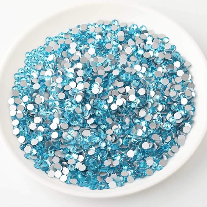 beadsland 1440 Piece Flat Back Crystal Rhinestones Round Gems,1.3mm-6.5mm,Aquamarine(SS10(2.7-2.8mm))
