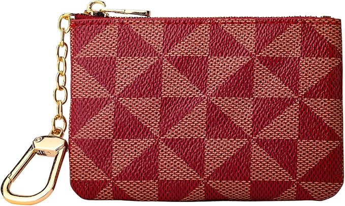 Leather Coin Purse for Women with KeyChain Small Zipper Change Purse coin Pouch Card Holder Wallet Clutch for Women & Men(Claret)