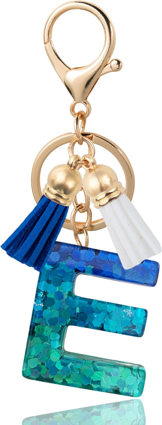 Initial Letter Keychain Cute Resin with 2 PU Tassel, Letter Keychain for Backpack Charms, Initial Keychains for Women