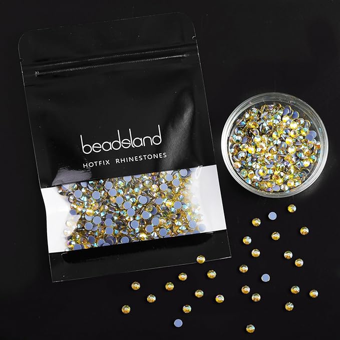 Beadsland Hotfix Rhinestones, 1440pcs Flatback Crystal Rhinestones for Crafts Clothes DIY Decoration, Citrine AB, SS12, 3.0-3.2mm