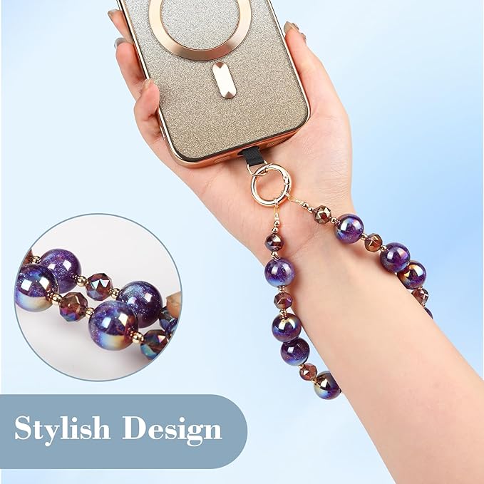 Phone Lanyard Wrist Chain for Cellphone Wrist Strap Phone Bracelet Strap Pearl Beaded Smartphone Wristlet (Amethyst)