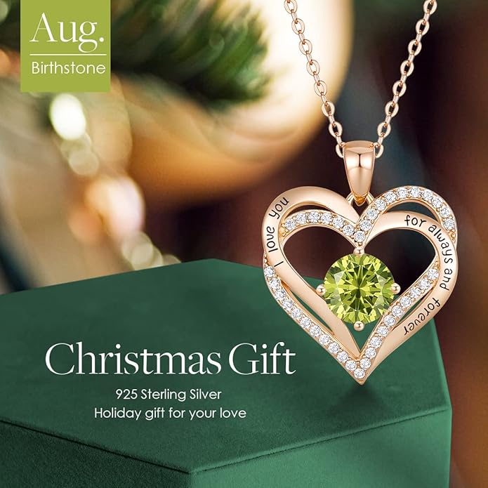 CDE Forever Love Heart Necklaces for Women, Wedding Anniversary, Birthday Mothers Day Christmas Day Gifts for Mom, Mother, Wife, friend, S925 Silver Jewelry with Birthstone Pendant