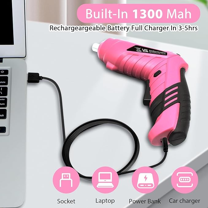 Cordless Power Screwdriver Electric Screwdriver Rechargeable Set, Battery Powered Screwdriver Kit Including 49pcs Bits, Pivoting Handle and LED Lights Small Drills Cordless
