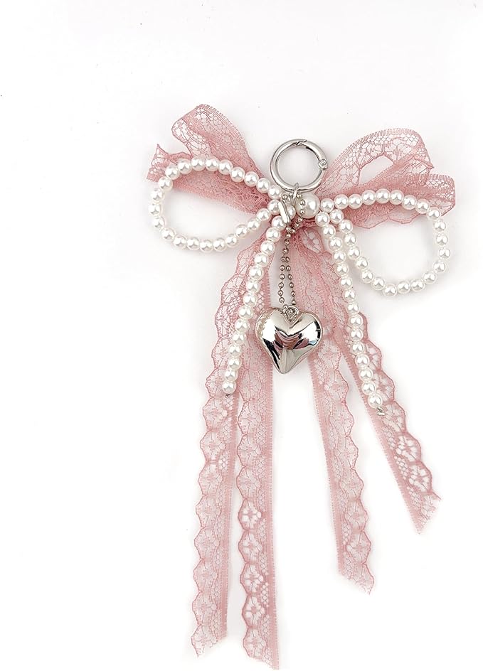 Pearl Bow Keychain Cute Y2k Lace Bowknot Keychain Coquette Aesthetic Accessories Bag Purse Handbag Backpack Charm