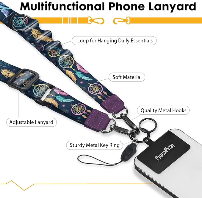 Phone Lanyard Crossbody, Dream Catcher Cell Phone Strap for Around The Neck Adjustable, Anti Theft Cute Lanyard for iPhone Case ID Holder Keys Accessories Travel Essential