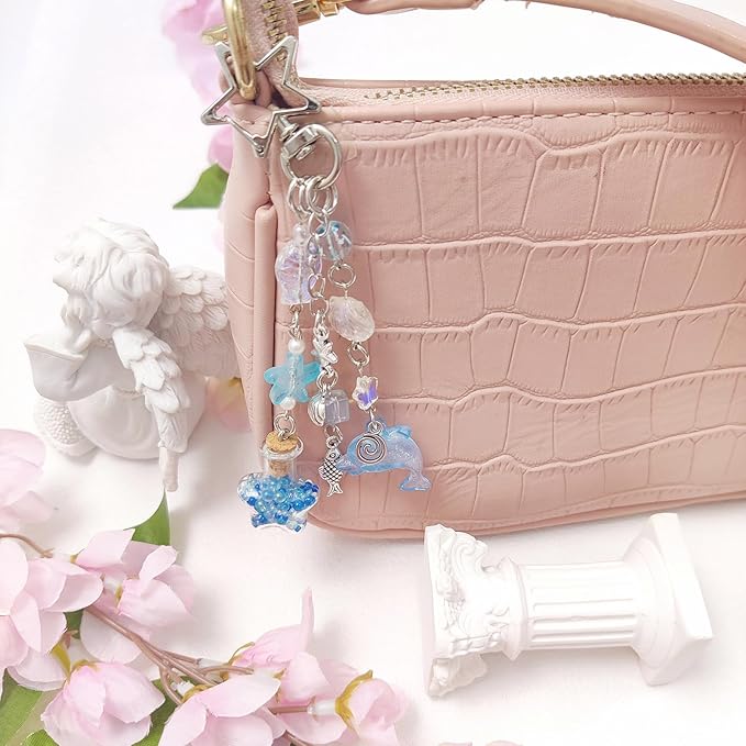 Y2K Aesthetic Keychains for Women Cute Flowers Star Cake Jellyfish Keychins Charms Kawaii Bag Purse Decor
