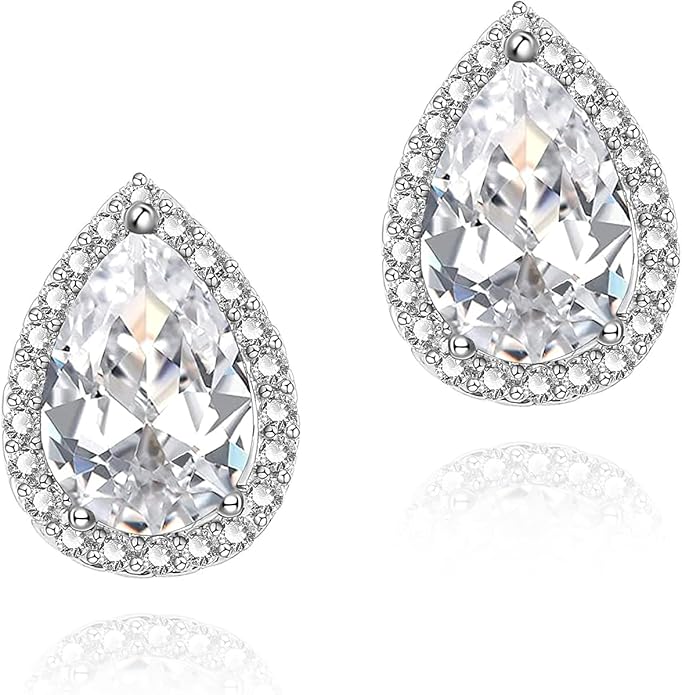 YOMELA Cubic Zirconia Earrings Studs, Halo CZ Birthstone Simulated Diamond Stud Earrings for Women