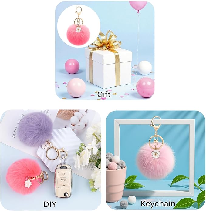 Backpack Keychains - Keychains for Backpacks Girls,6 Pack Cute Animal Pom Pom Keychains,Fluffy Faux Fur Ball Keychain Accessories for Girls and Women
