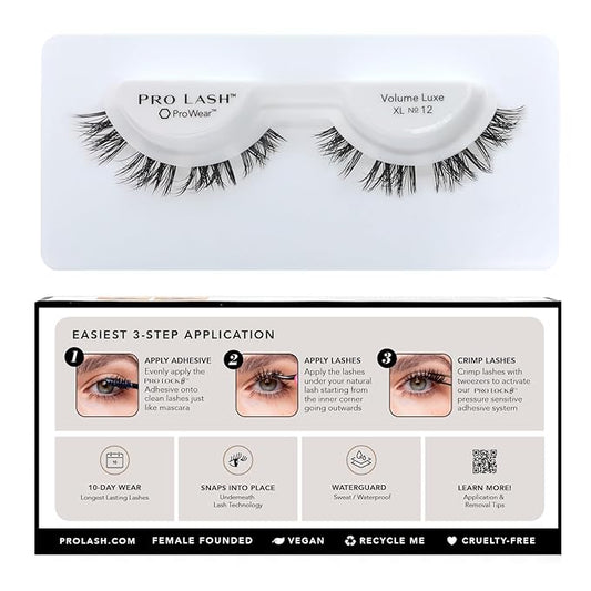 Pro Lash ProWear Professionally Styled Lash Clusters - Easiest to Apply Eyelash Cluster - 10 Day Eyelashes - Waterproof Lashes Clusters - Single Set - Volume Luxe XL No. 12 - Black