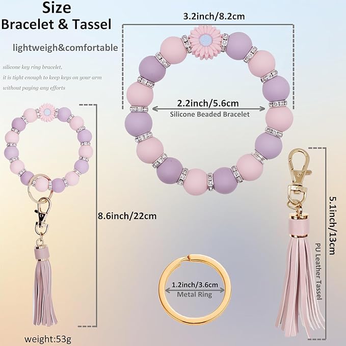 BIHRTC Key Ring Bracelet Car Keychain Holder Wristlet Silicone Women Beaded Bangle Chains