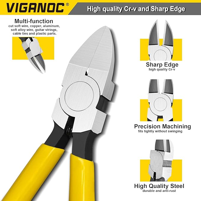 7-inch Ultra Sharp Side Cutter Set with Spring Loaded, Flush Cutting Pliers, Diagonal Cutting Plier for Jewelry Making, Electrical, Crafting, Flowers, Plastics