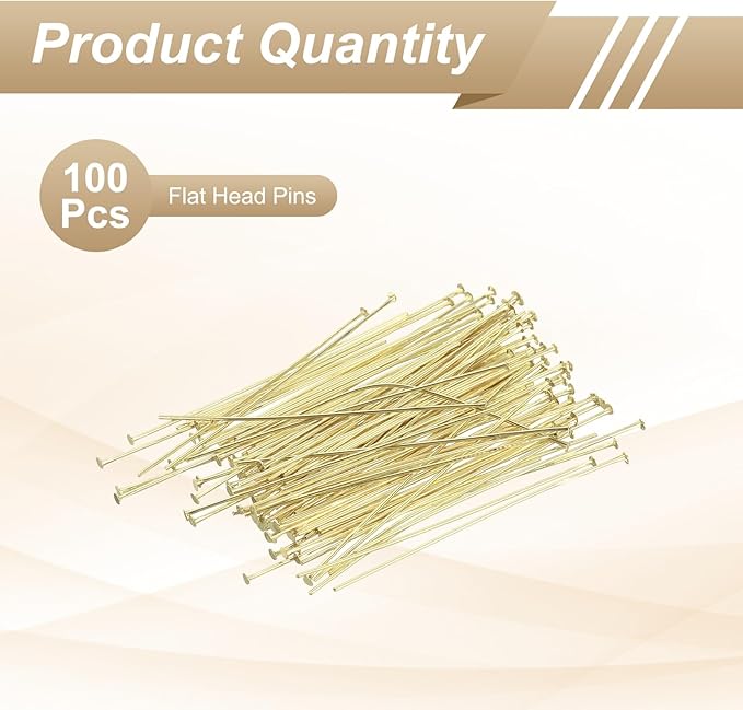 HARFINGTON 100pcs Flat Head Pins 1.97" 50mm Needles Bulk for Earring Pendant Necklace Bracelet Charm Jewelry Making Findings DIY Craft, 14K Gold