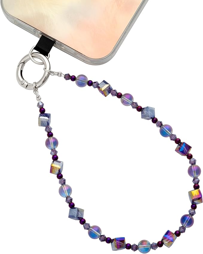 Cell Phone Wrist Strap Crystal Beaded Phone Bracelet Strap For Women Sparkling Beads Wristlet Lanyard Beaded Chain (Night Purple)
