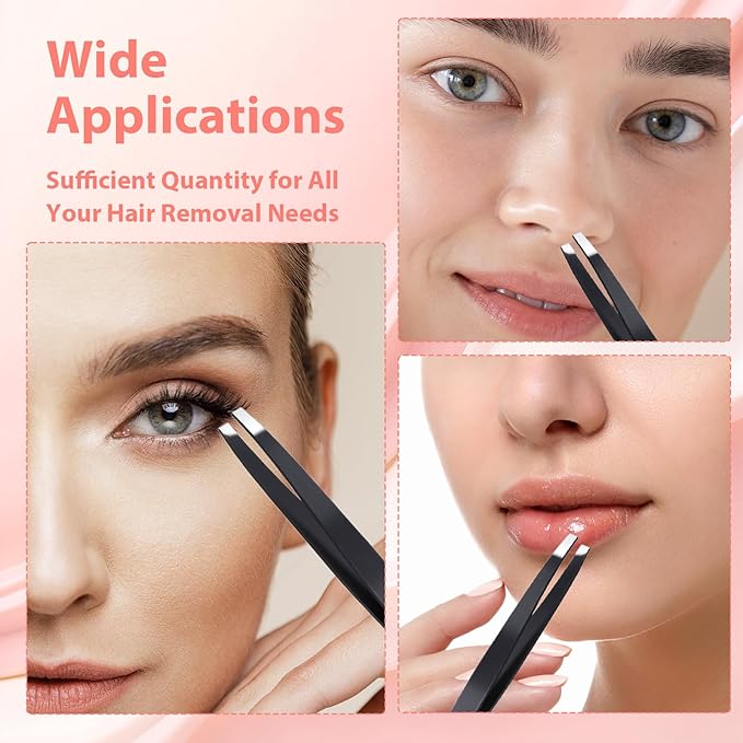 80 Pcs Eyebrow Lash Tweezers Set, Professional Black Iron Tweezers Bulk for Eyelash Extensions, Ingrown Hair Removal, Eyebrow Plucking and Facial Grooming - High Precision Beauty Tools for Women Men
