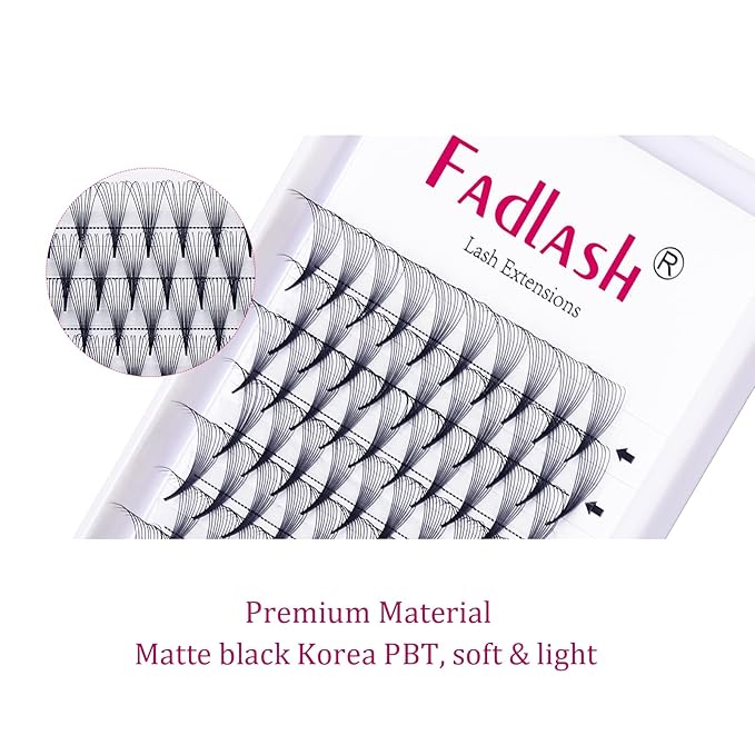 Eyelash Extension FADLASH Volume Lash Extensions 10D Premade Fan Eyelash Extensions 11mm Length Supply C/D Curl .05 .07 Synthetic Mink Premade Lash Fans (10D-0.07-D, 11mm)