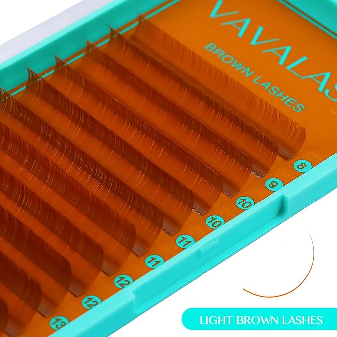 VAVALASH Colored Lash Extensions Light Brown Eyelash Extensions 0.03 0.05 0.07 0.1 0.15 Volume Lash Extension 8-15mm Mixed Lashes L Curl Premium color Lashes Extension(Light Brown-0.03-L-8-15mm)