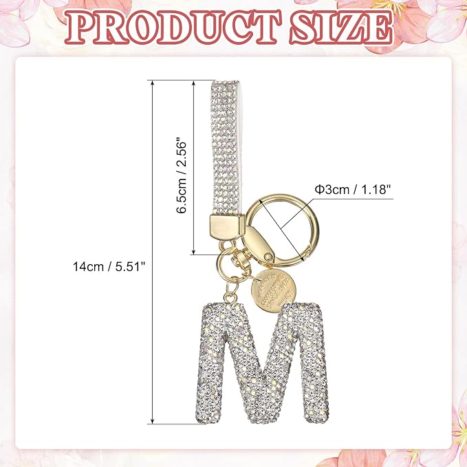 PATIKIL Initial Letter Keychain, Cute Sparkly Rhinestone Key Chain Alphabet Charm for Car Keys Handbags Purse