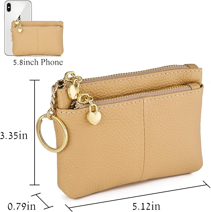ZOOEASS Women Genuine Leather Zip Mini Coin Purse With Key Ring Triple Zipper Card Holder Wallet