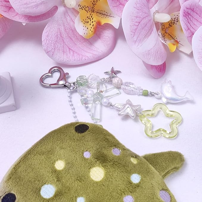Adorable Whale Shark Coin Purse Keychain,Soft Plush Zipper Coin Purse,Handmade Purse Bag Charm Gift for Women (Green)