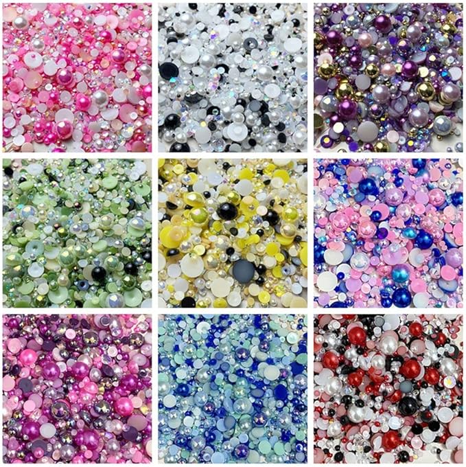 100g Mix Resin Rhinestones Flatback Half Round Pearls Mixed Size 3mm-10mm AB Color Half Pearls Resin Rhinestones for DIY Craft Nail Art Shoes Clothes Phone Case (Pink Series)
