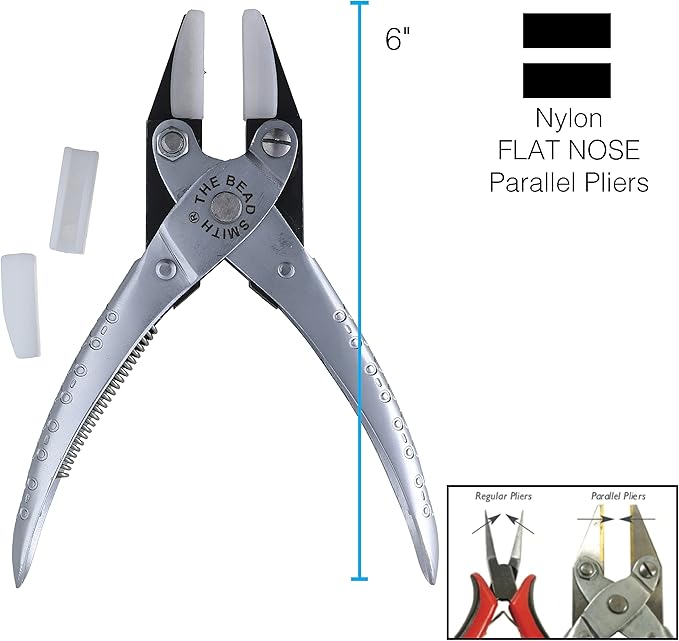 The Beadsmith Parallel Pliers – Double Nylon Flat Nose Jaws – Uniform Pressure to Provide a Consistent Grip – Textured Metal Handles – Replacement Jaws Included – Steel Tool for Jewelry Making