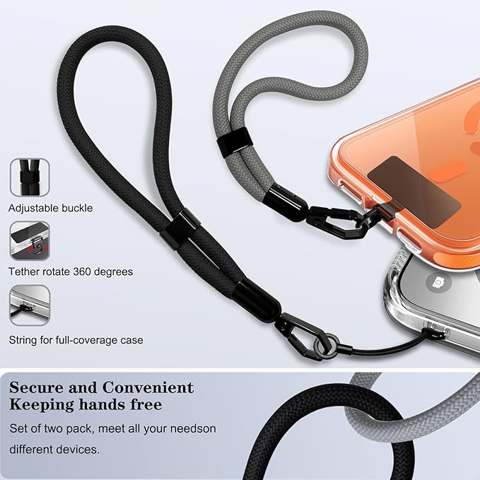 Phone Lanyard, 2 Pack Adjustable Cell Phone Lanyard Hand Phone Wrist Strap with Tether Tabs for Smartphones