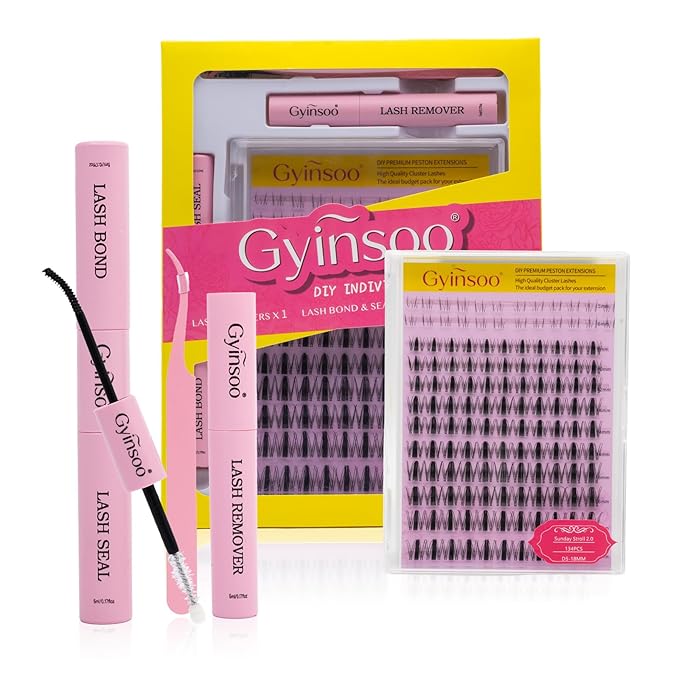 Gyinsoo "Sunday Stroll 2.0" Cluster Lashes Kit with Bottom Lashes - 134Pcs DIY Extensions 5-18mm Mixed Length - D Curl Wispy Manga Upper and Lower Lashes with Bond, Seal & Remover