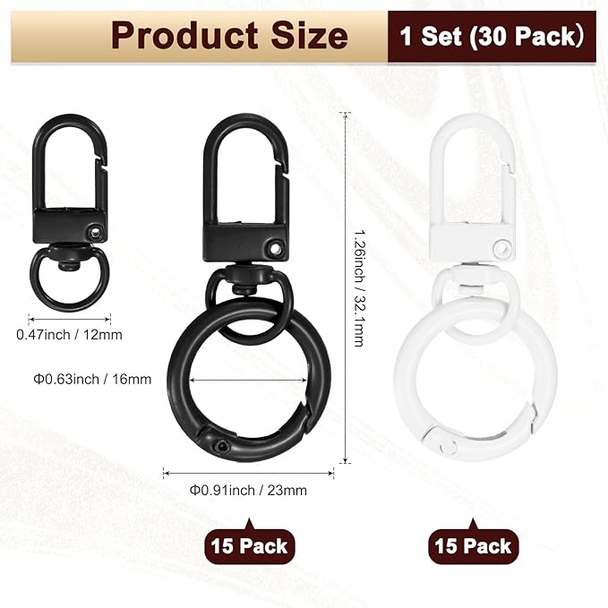 30-Pack Lobster Claw Clasp, Zinc Alloy Swivel Trigger Snaps Spring Clasps Hooks for Keychain Buckle/Lanyard/Straps/Purse, Spring Clasps Clips [Black & White]