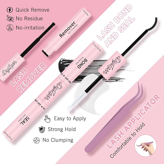 NYCAAR Lash Clusters Kit Wispy Natural Lash Extension Kit D Curl 144Pcs Fluffy Individual Lashes 8-18mm Anime Eyelash Extension Kit with Bond and Seal,Remover,Applicators DIY Lashes Kit at Home(NY03)