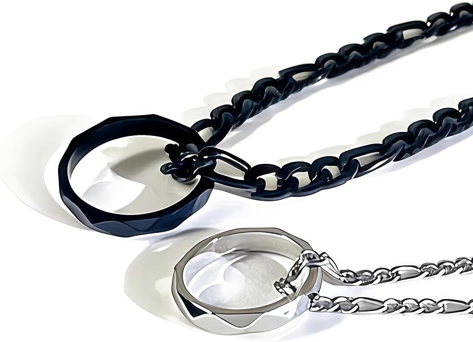 LAOLINTUS Matching Necklace for Couples Necklace Gifts for Women, Valentine’s Day Engagement Gifts for Her, Silver and 18K Gold Plated Figaro Chain for Girlfriend Wife with Double Ring