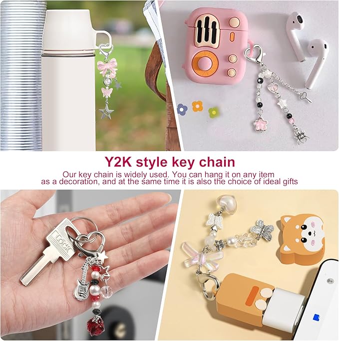 4 PCS Y2K Keychain Cute Keychain Accessories Y2K Phone Charms With Tether Tab Aesthetic Keychains