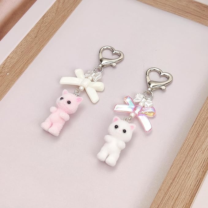 Cute Pink Keychain,Fuzzy Cat Keychain Aesthetic Y2K KeychainStylish KeychainsAccessories