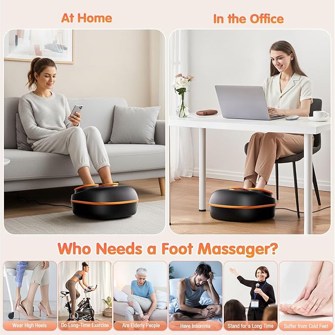 POGGT Foot Massager Machine with Heat, Upgrade 6 Airbags 29 Nodes Deep Rolling, Compression, Ankle Kneading, Shiatsu Foot Massager for Neuropathy Plantar Fasciitis, Gifts for Men Women Fits Up to 13"