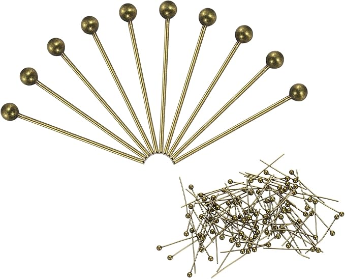 PATIKIL 100Pcs Bronze Ball Head Pins Jewelry Making 24 Gauge 16mm Wire Head Pins Brass Round Ball Head Pins Metal End Head Pins for DIY Craft Necklaces Bracelets Earrings