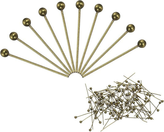 PATIKIL 100Pcs Bronze Ball Head Pins Jewelry Making 24 Gauge 16mm Wire Head Pins Brass Round Ball Head Pins Metal End Head Pins for DIY Craft Necklaces Bracelets Earrings